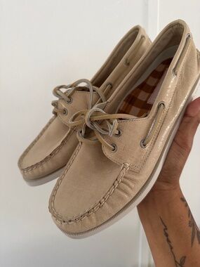 Sperry Beige/Tan Leather Moc Boat Shoes